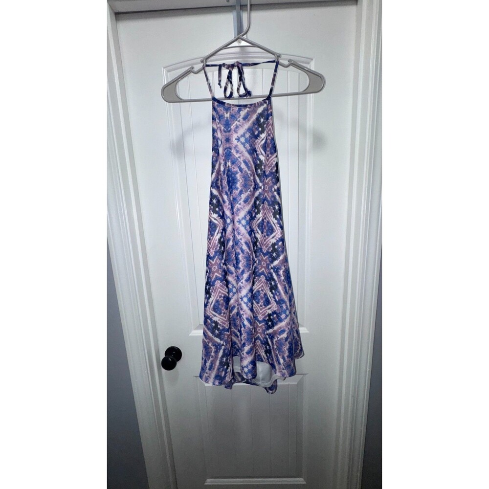 Show Me Your MuMu Mini Dress Halter Patterned Purple and Blue SMALL